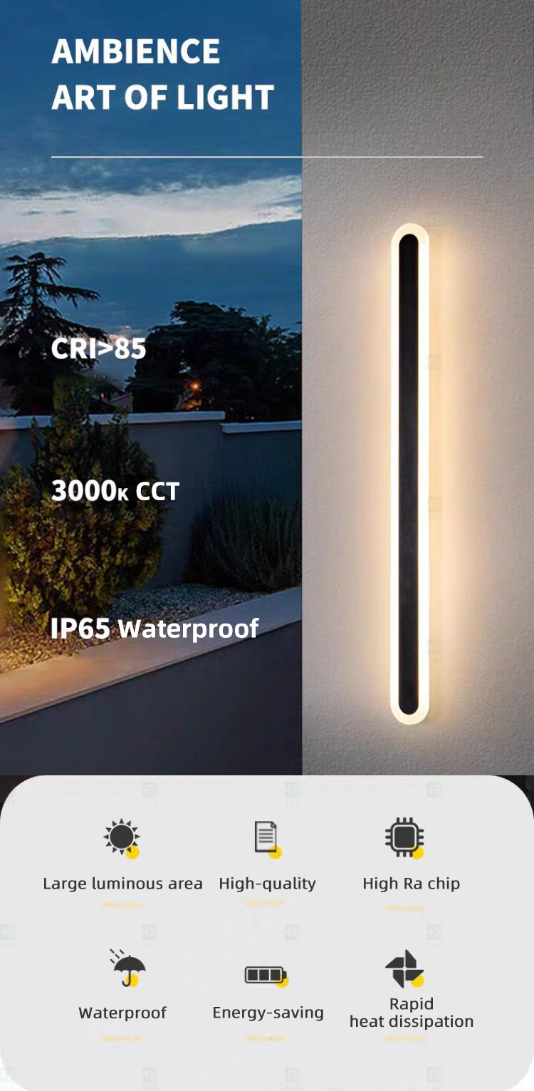 110v 220v Waterproof Black Exterior Long Linear Strip Porch Garden Wall Light Modern LED Outdoor Wall Lamps