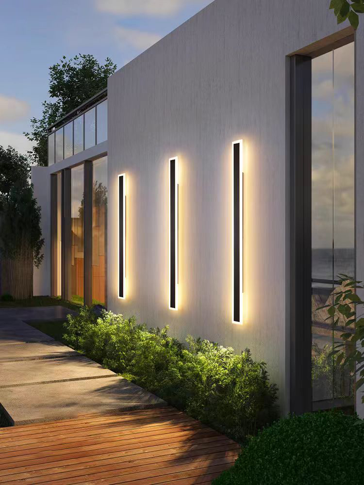 110v 220v Waterproof Black Exterior Long Linear Strip Porch Garden Wall Light Modern LED Outdoor Wall Lamps