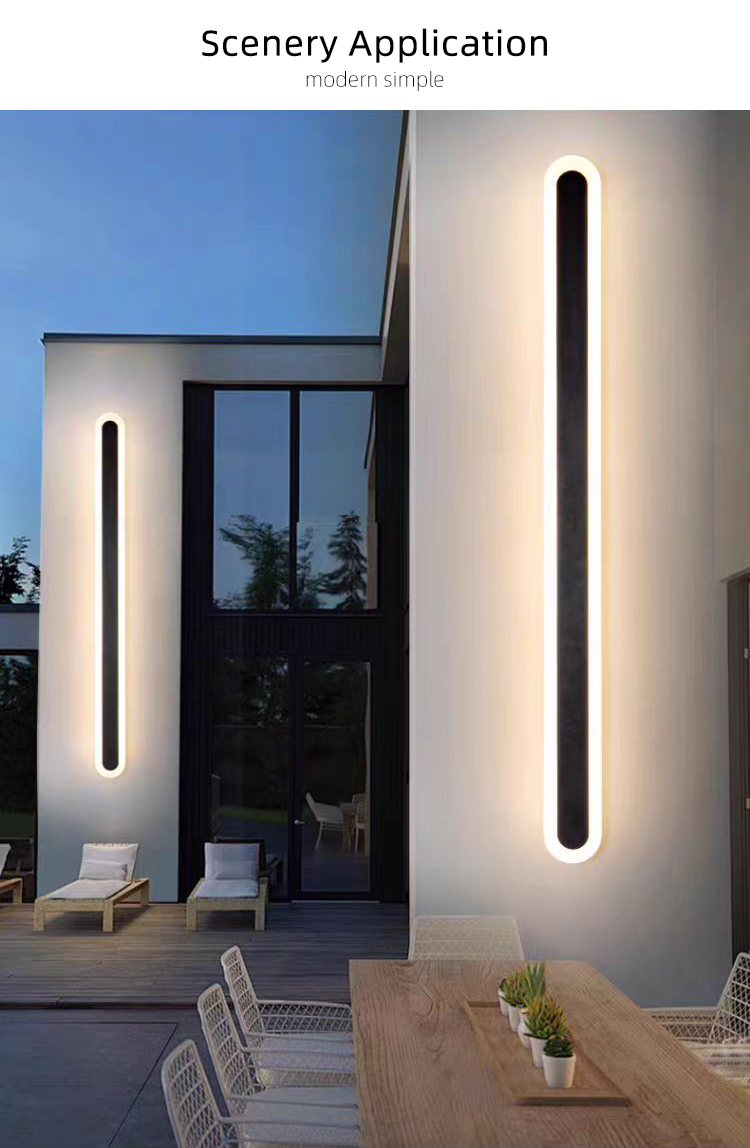 110v 220v Waterproof Black Exterior Long Linear Strip Porch Garden Wall Light Modern LED Outdoor Wall Lamps