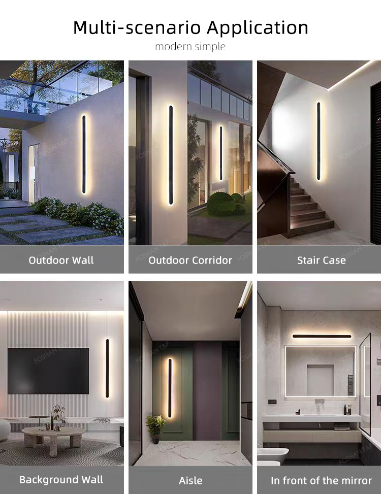 110v 220v Waterproof Black Exterior Long Linear Strip Porch Garden Wall Light Modern LED Outdoor Wall Lamps