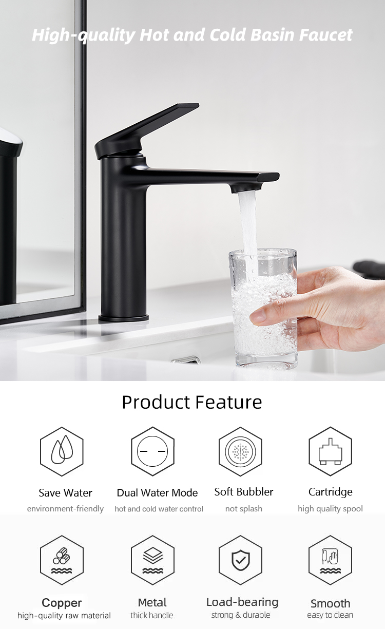 Modern Single Handle Brass Copper Hot Cold Water Mixer Black White Gold Bathroom Sink Faucets Mixers Taps