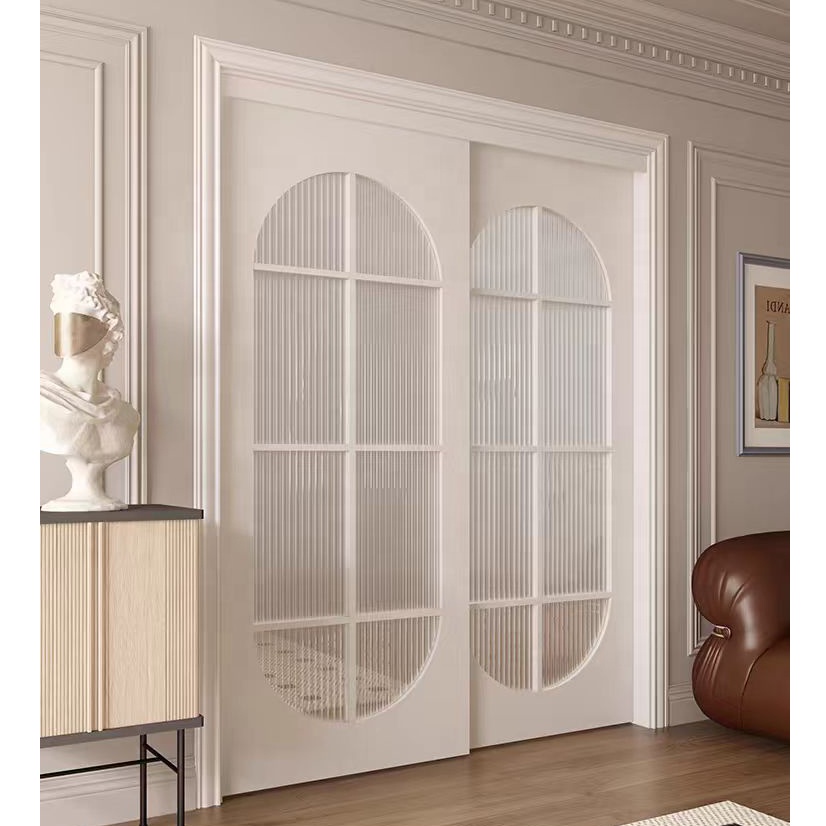 Custom French Style Porte Coulissante Solid Wood Composite Painted Hanging Track Installation Sliding Door