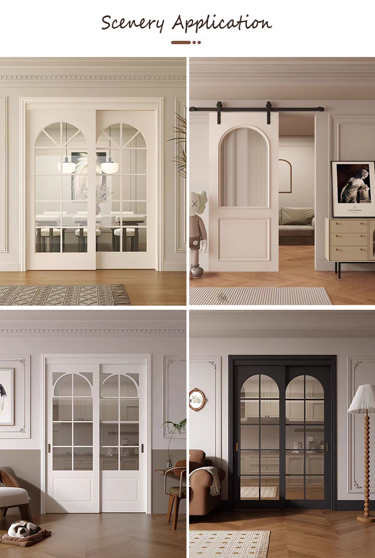 Custom French Style Porte Coulissante Solid Wood Composite Painted Hanging Track Installation Sliding Door