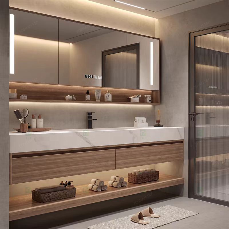 Modern Wall Mounted Bathroom Vanity Set for Bathroom Hotel Villa Apartment Washroom LED Mirror Cabinet