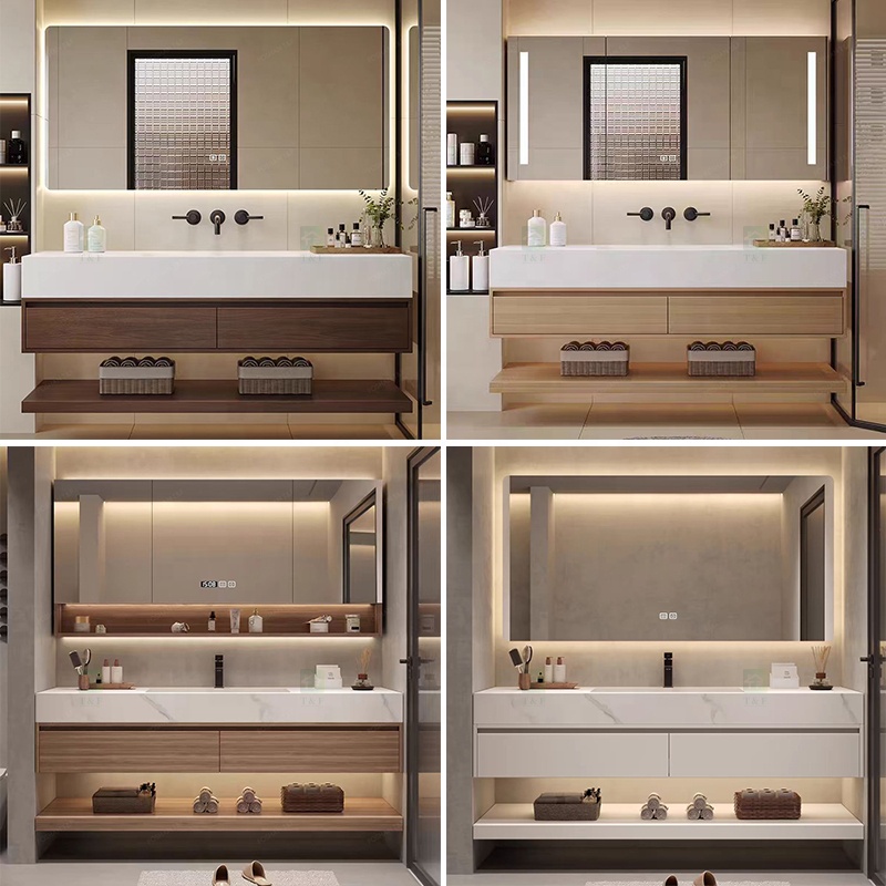 Modern Wall Mounted Bathroom Vanity Set for Bathroom Hotel Villa Apartment Washroom LED Mirror Cabinet