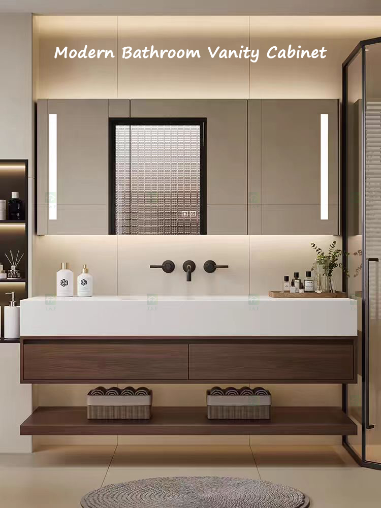 Modern Wall Mounted Bathroom Vanity Set for Bathroom Hotel Villa Apartment Washroom LED Mirror Cabinet