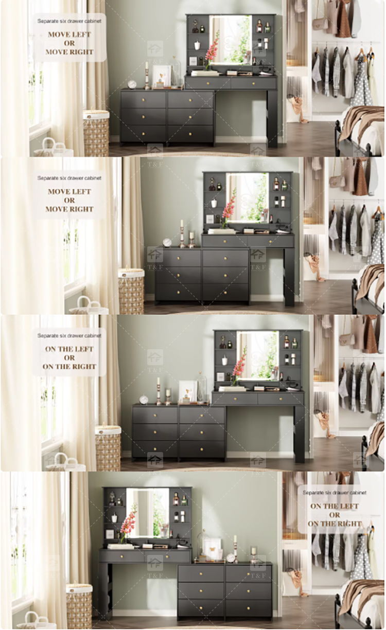 Modern Solid Wood LED-Lighted Vanity Dressing Table with Side Lights Mirror for Apartment Bathroom and Hotel Use