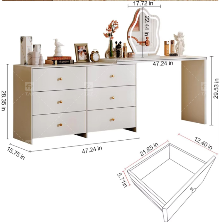 Modern Solid Wood LED-Lighted Vanity Dressing Table with Side Lights Mirror for Apartment Bathroom and Hotel Use