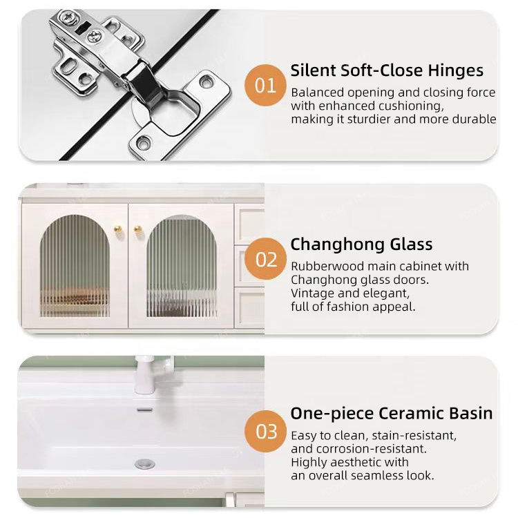 Modern French White Bathroom Vanity Combo with Integrated Ceramic Basin Sink and Smart Mirror Cabinet Vanity Con Luz Led