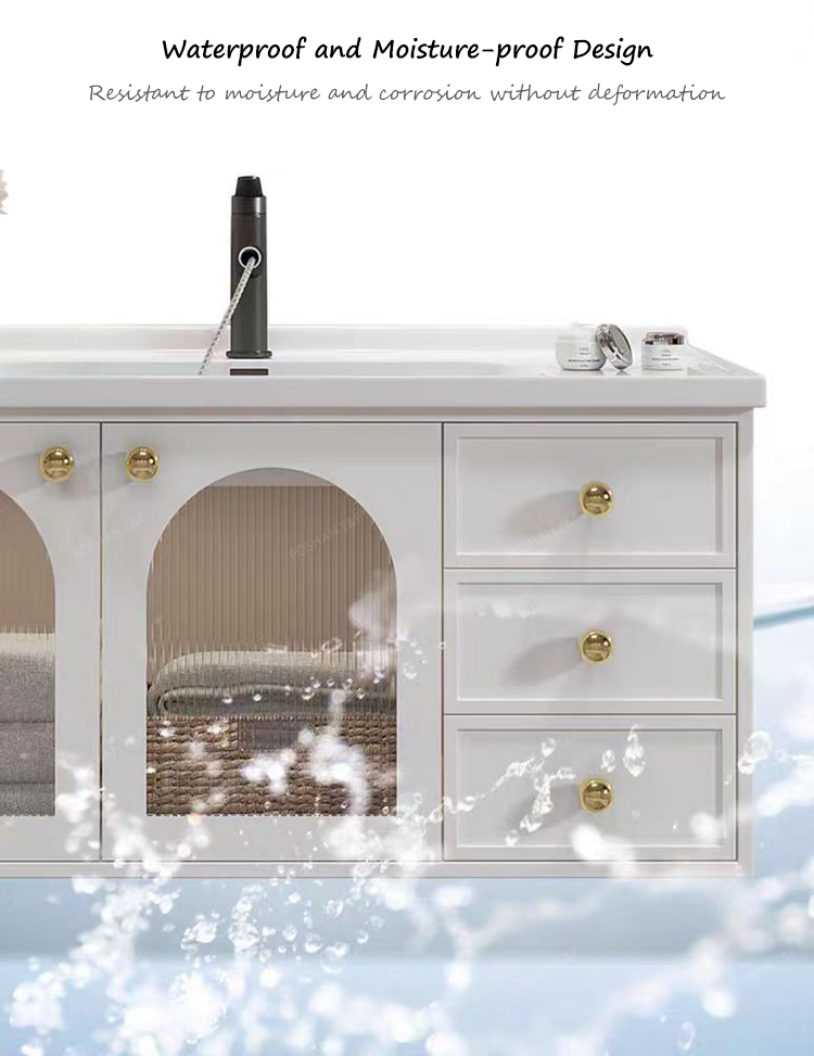 Modern French White Bathroom Vanity Combo with Integrated Ceramic Basin Sink and Smart Mirror Cabinet Vanity Con Luz Led
