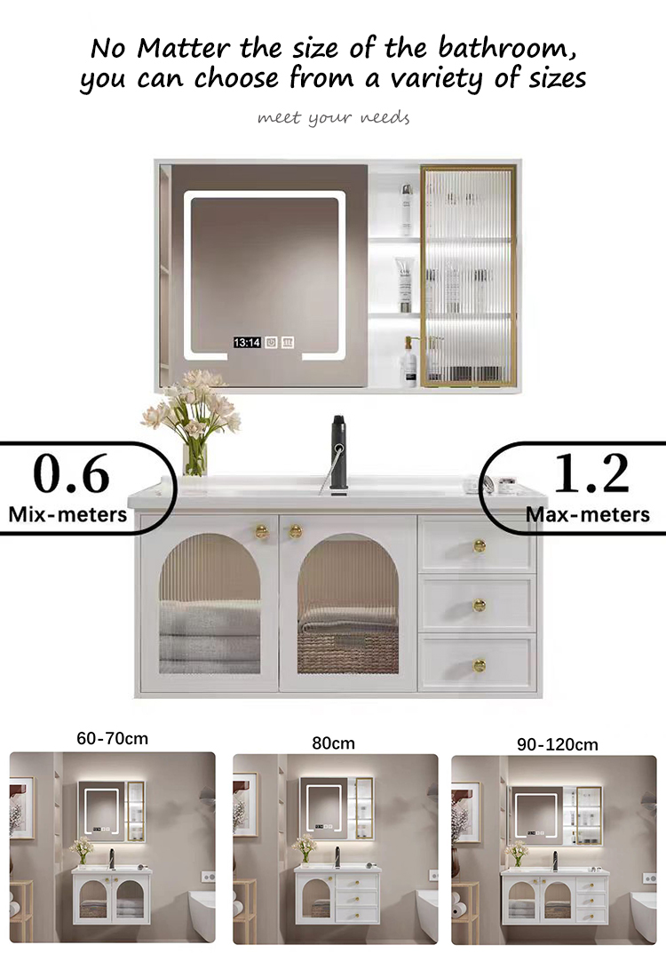 Modern French White Bathroom Vanity Combo with Integrated Ceramic Basin Sink and Smart Mirror Cabinet Vanity Con Luz Led