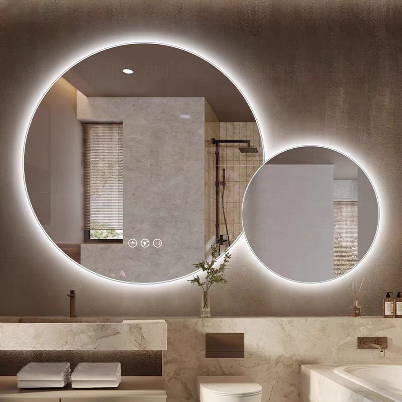 Modern Double Round Smart Led Wall Bath Mirrors for Hotel Apartment Project Sliver Bathroom Miroir Intelligent