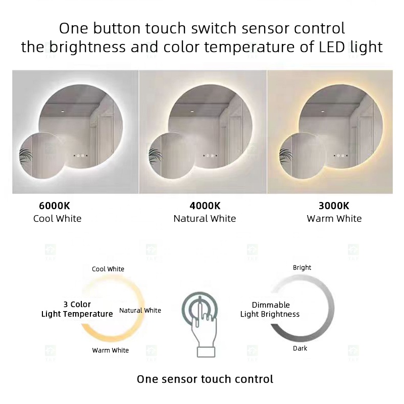 Modern Double Round Smart Led Wall Bath Mirrors for Hotel Apartment Project Sliver Bathroom Miroir Intelligent