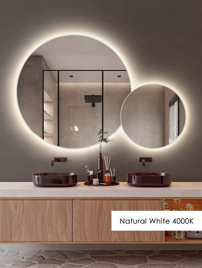 Modern Double Round Smart Led Wall Bath Mirrors for Hotel Apartment Project Sliver Bathroom Miroir Intelligent