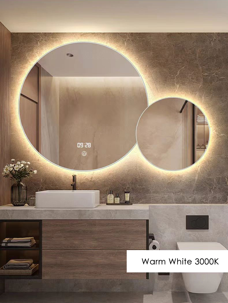 Modern Double Round Smart Led Wall Bath Mirrors for Hotel Apartment Project Sliver Bathroom Miroir Intelligent