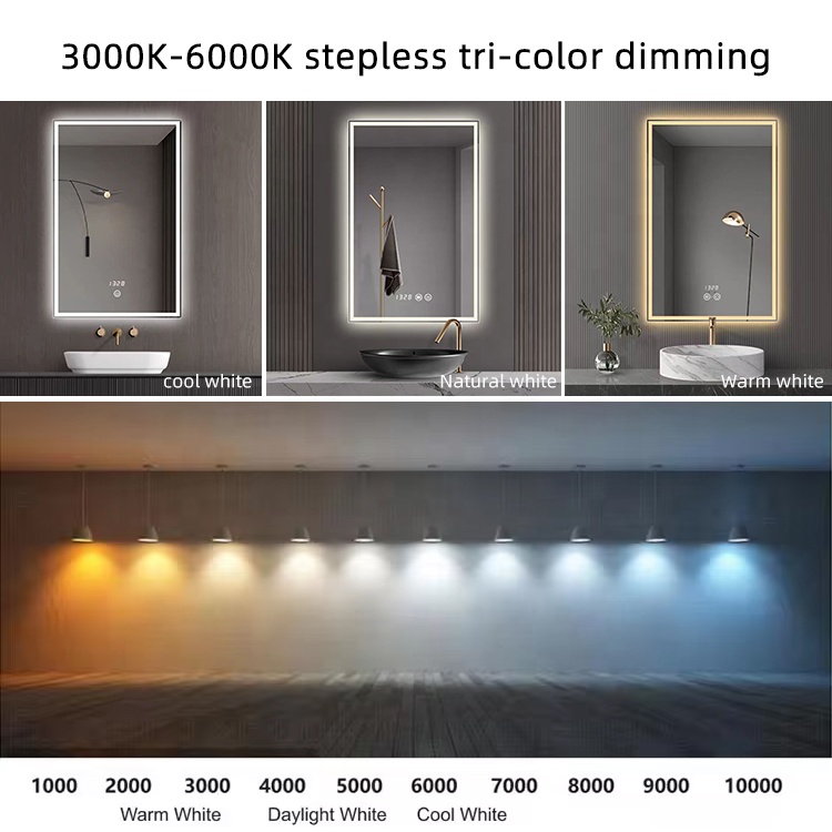 Modern Miroir Led Intelligent Touch Screen Wall Hung Smart Barber Shop Make up Bathroom Vanity Light Smart Mirror