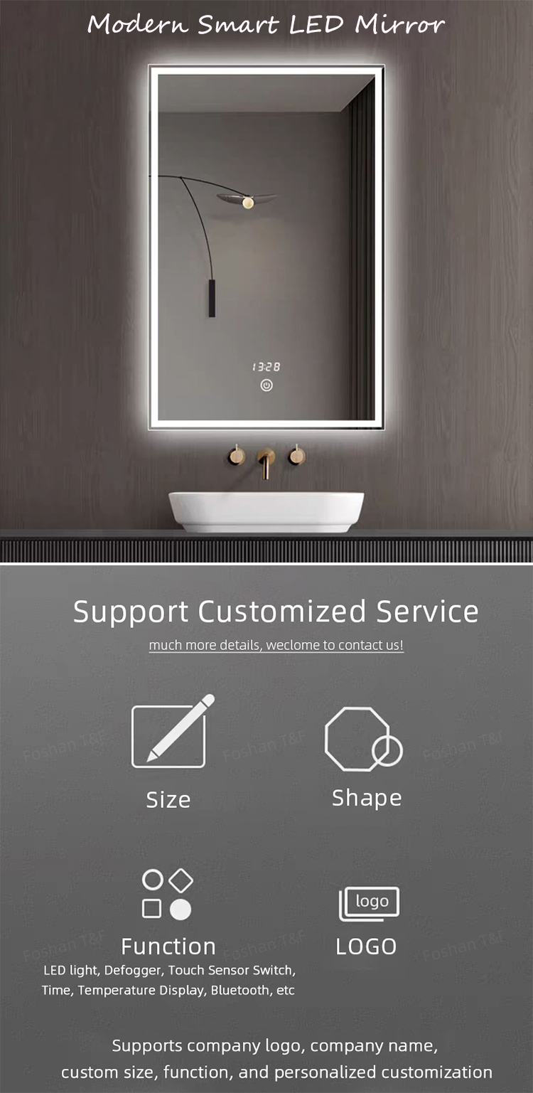 Modern Miroir Led Intelligent Touch Screen Wall Hung Smart Barber Shop Make up Bathroom Vanity Light Smart Mirror