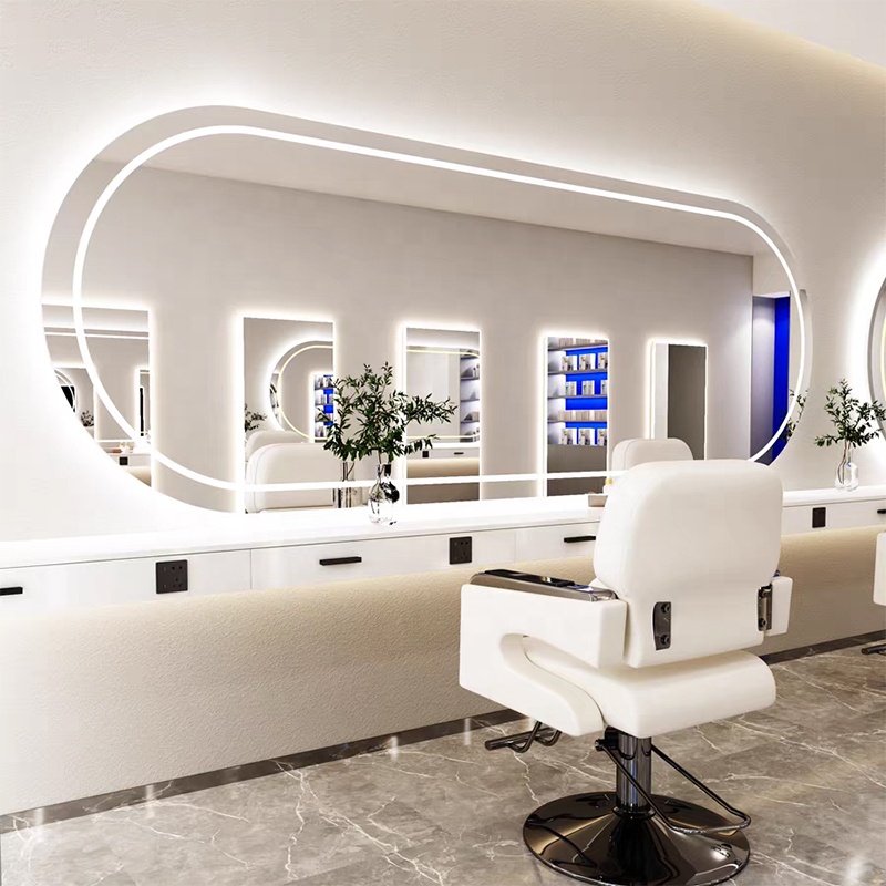 Wall-mounted LED Barber Mirror Frameless Full-length Dressing Miroir Salon Mirror With LED Lights