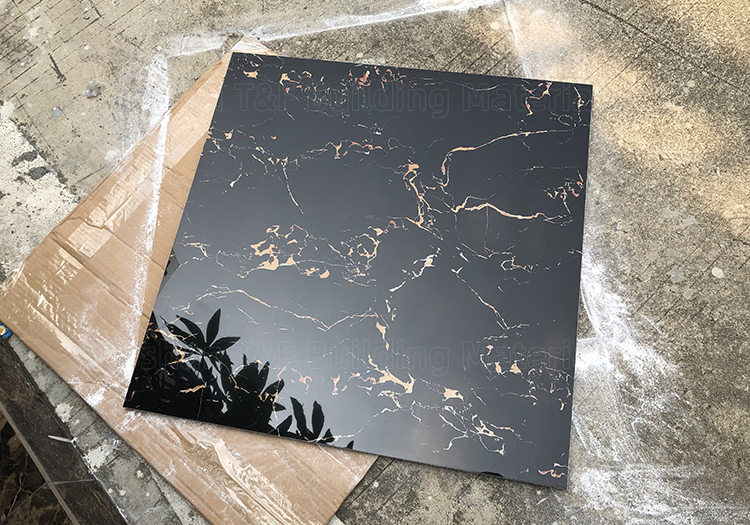 600x600 Glossy Black Gold Marble Tiles Carreaux Sol 60x60 Porcelain Polished Glazed Carrelage Black Floor Tile