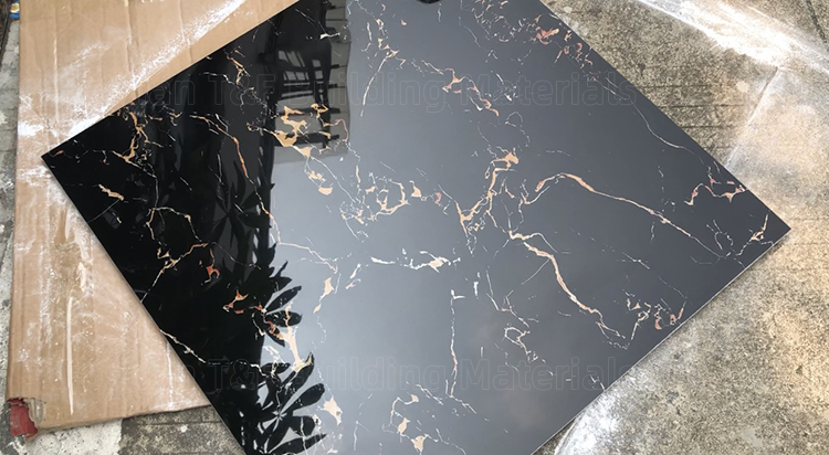 600x600 Glossy Black Gold Marble Tiles Carreaux Sol 60x60 Porcelain Polished Glazed Carrelage Black Floor Tile