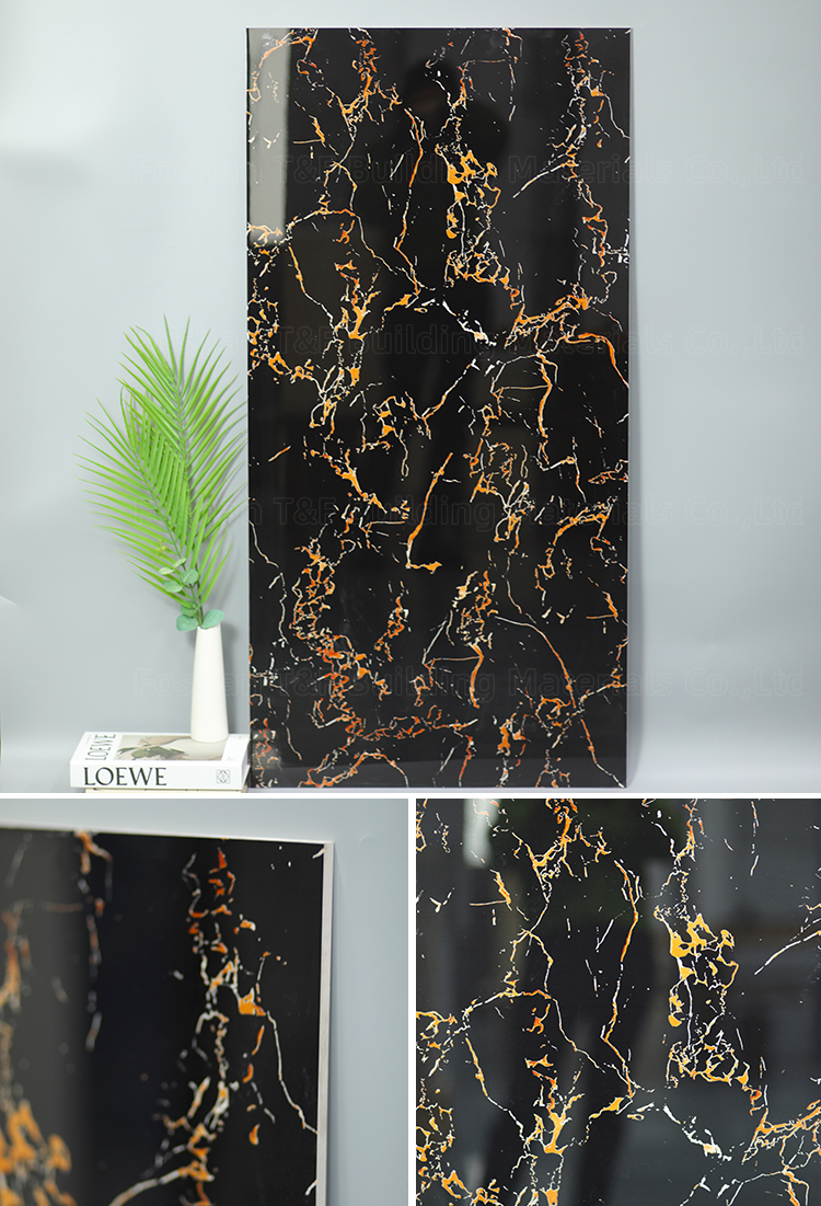 600x600 Glossy Black Gold Marble Tiles Carreaux Sol 60x60 Porcelain Polished Glazed Carrelage Black Floor Tile