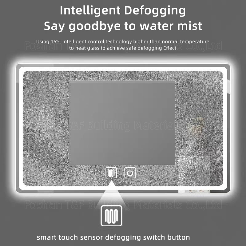 OEM Modern LED Smart Bathroom Mirrors Defogging Rectangle Intelligent Touch Dimming Backlit Miroir Frameless Bath Mirror