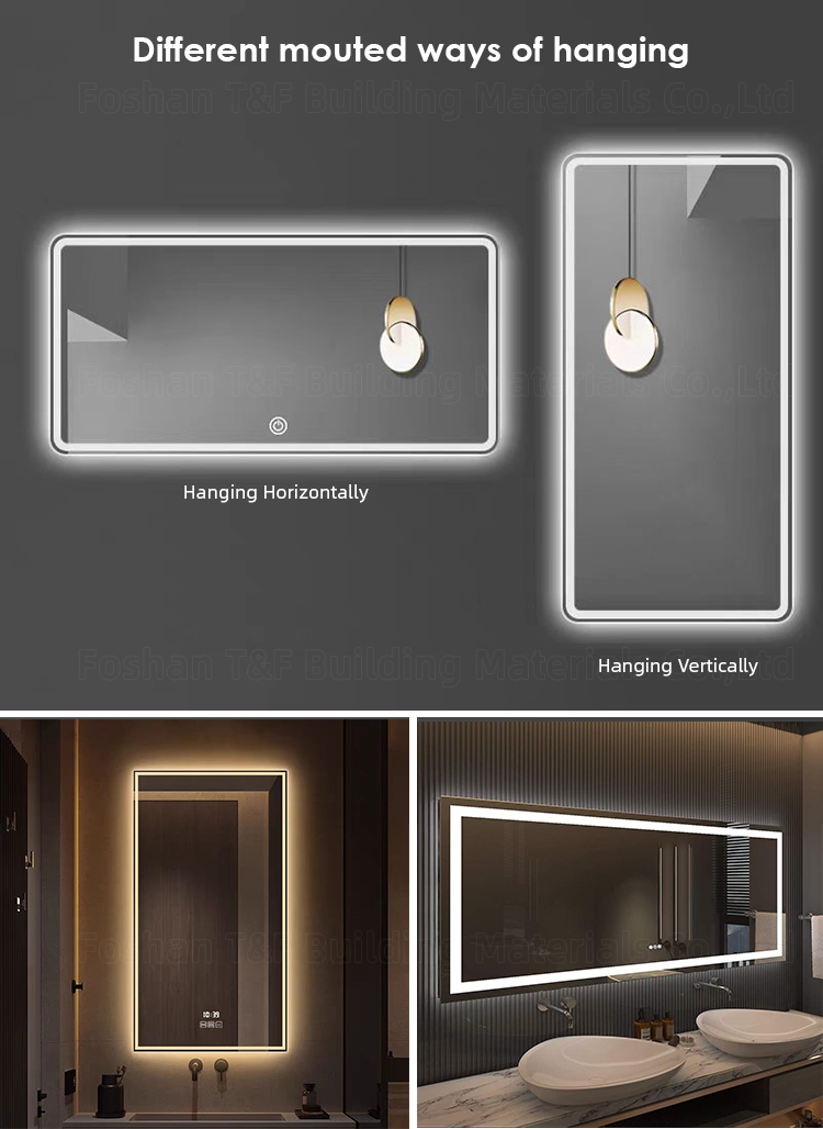 OEM Modern LED Smart Bathroom Mirrors Defogging Rectangle Intelligent Touch Dimming Backlit Miroir Frameless Bath Mirror