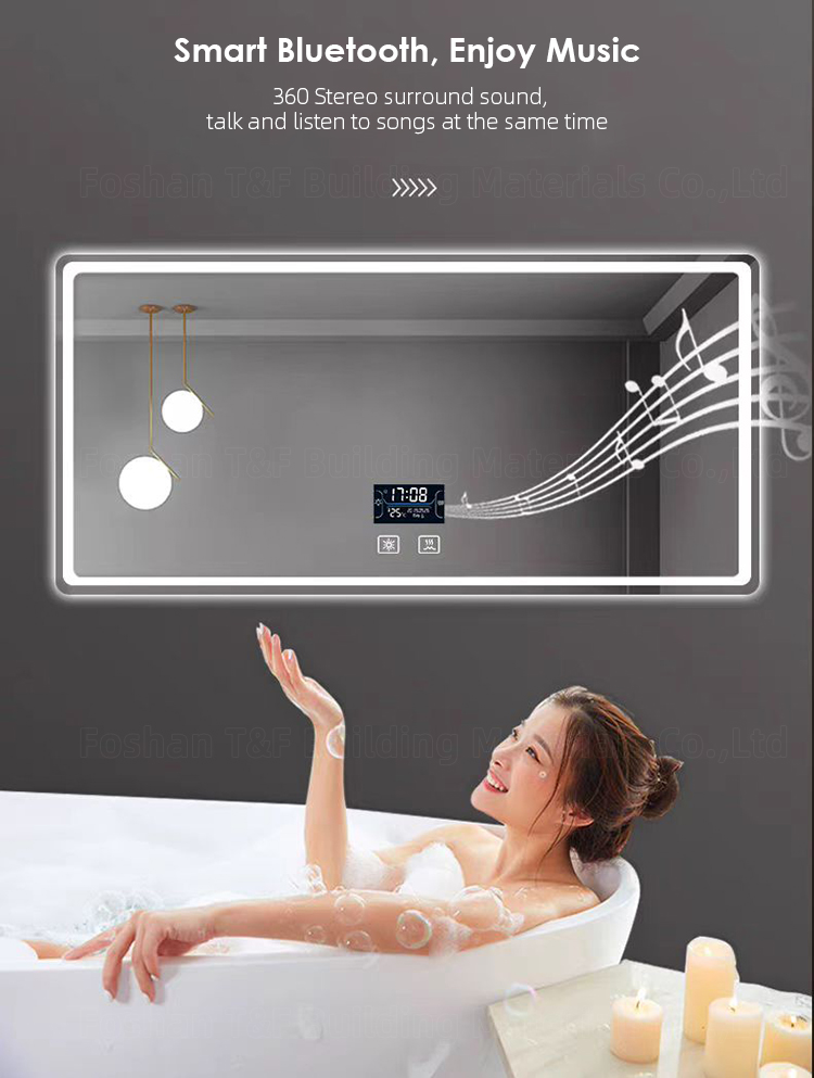 OEM Modern LED Smart Bathroom Mirrors Defogging Rectangle Intelligent Touch Dimming Backlit Miroir Frameless Bath Mirror