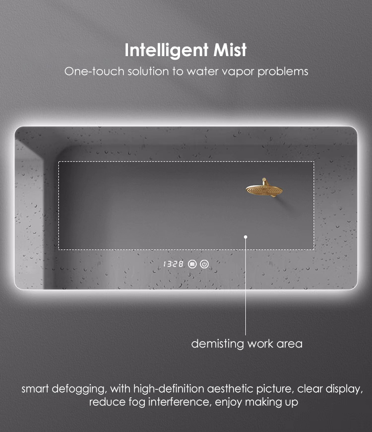 OEM Modern LED Smart Bathroom Mirrors Defogging Rectangle Intelligent Touch Dimming Backlit Miroir Frameless Bath Mirror