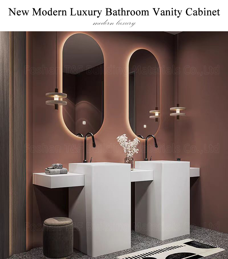 New Style Bathroom Vanity Wall Cabinet With Integrated Pedestal Sink and Smart Led Mirror Free Standing Bathroom Vanities