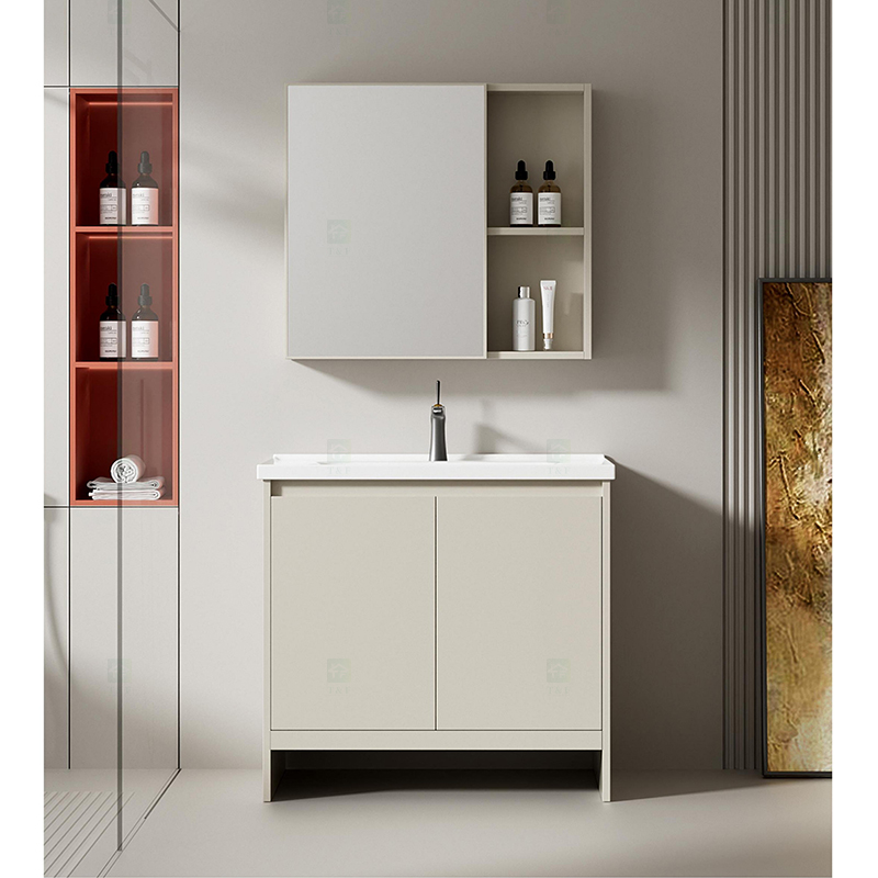 Project Wholesale Single Plywood Wall Floating Bathroom Vanity Cabinet With Ceramic Sink and Mirror