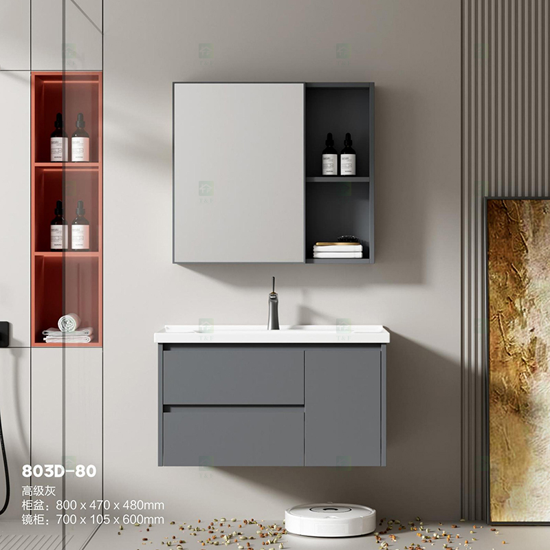 Project Wholesale Single Plywood Wall Floating Bathroom Vanity Cabinet With Ceramic Sink and Mirror
