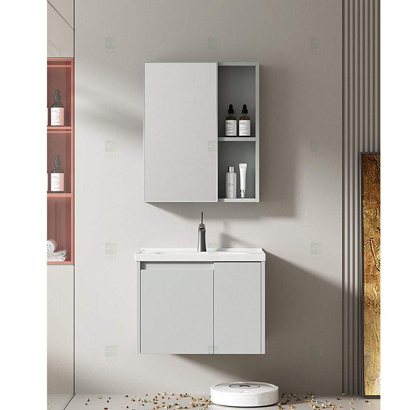 Project Wholesale Single Plywood Wall Floating Bathroom Vanity Cabinet With Ceramic Sink and Mirror
