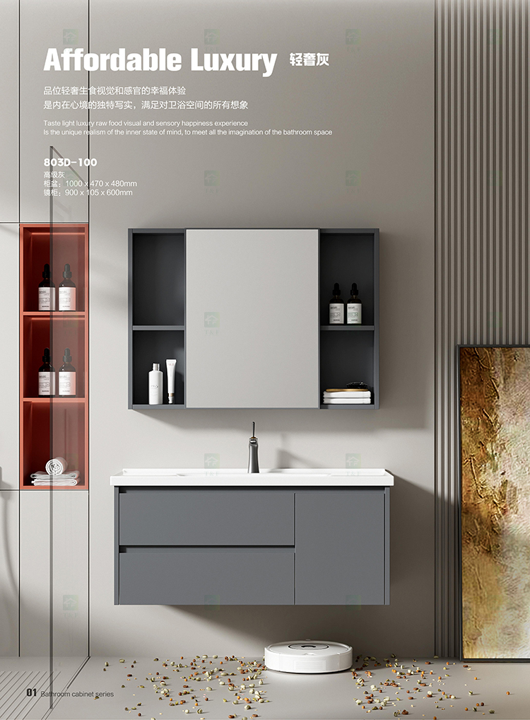 Project Wholesale Single Plywood Wall Floating Bathroom Vanity Cabinet With Ceramic Sink and Mirror