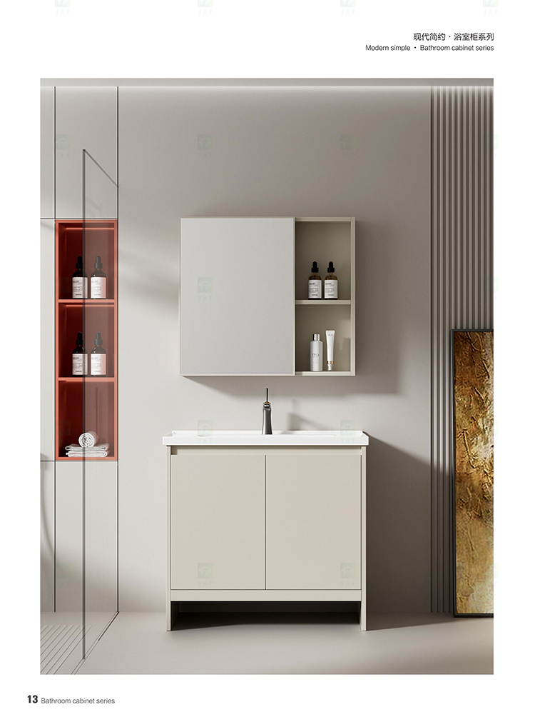 Project Wholesale Single Plywood Wall Floating Bathroom Vanity Cabinet With Ceramic Sink and Mirror