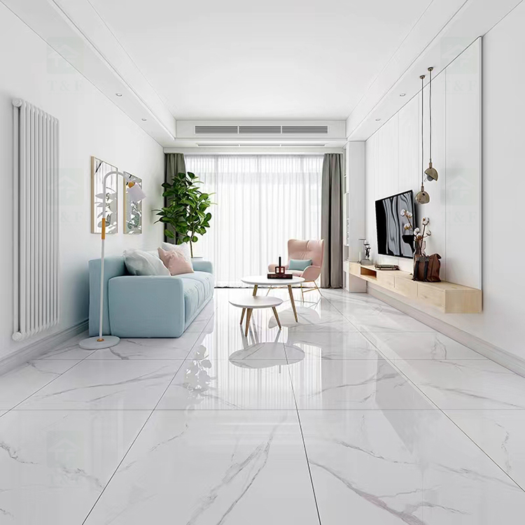 60 by 60 White Porcelain Glazed Carrelage Marbre Tiles for Modern Living Room or Hotel Floor 60x60 Carreaux De Sol Maison Tiles