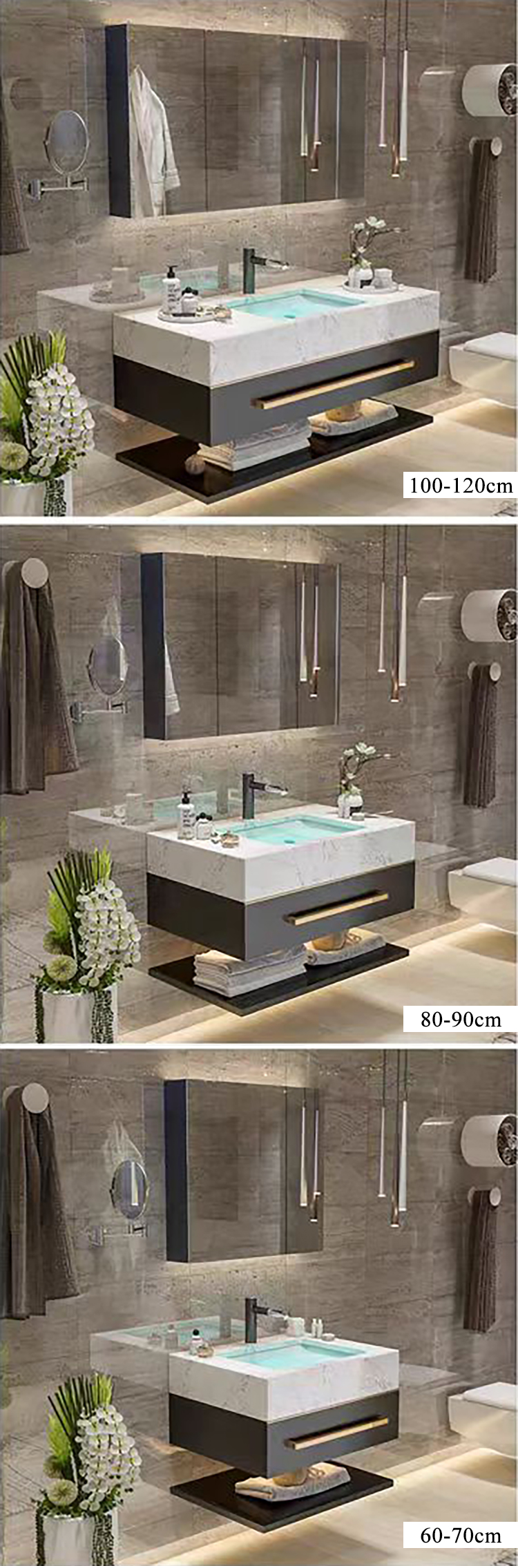 Hot Selling Bathroom Washbasin Cabinet Vanity Set With Smart Lighted Mirror and Sintered Stone Sink