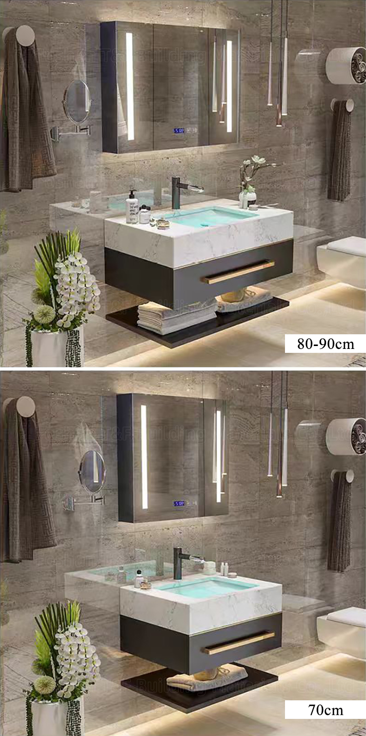 Hot Selling Bathroom Washbasin Cabinet Vanity Set With Smart Lighted Mirror and Sintered Stone Sink