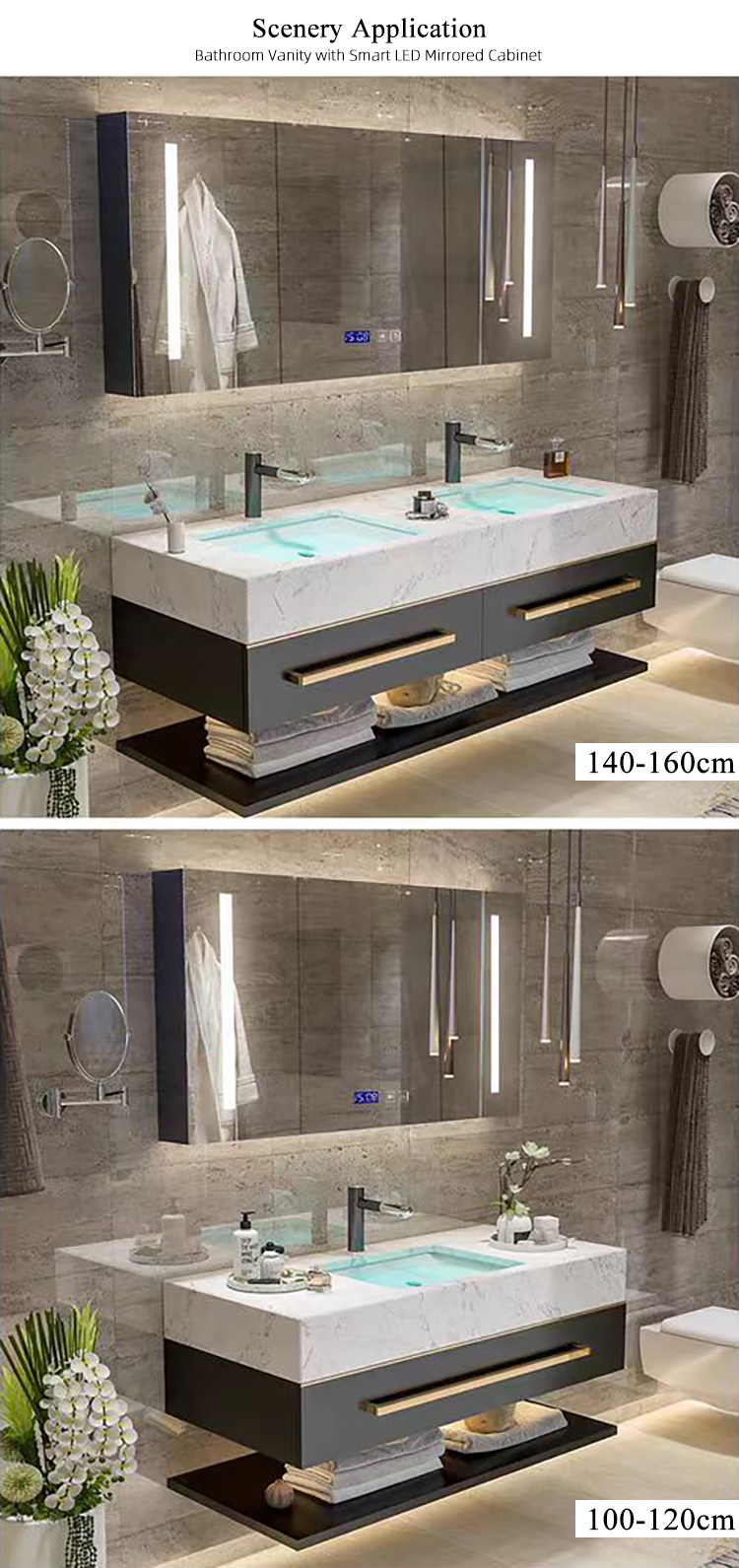 Hot Selling Bathroom Washbasin Cabinet Vanity Set With Smart Lighted Mirror and Sintered Stone Sink