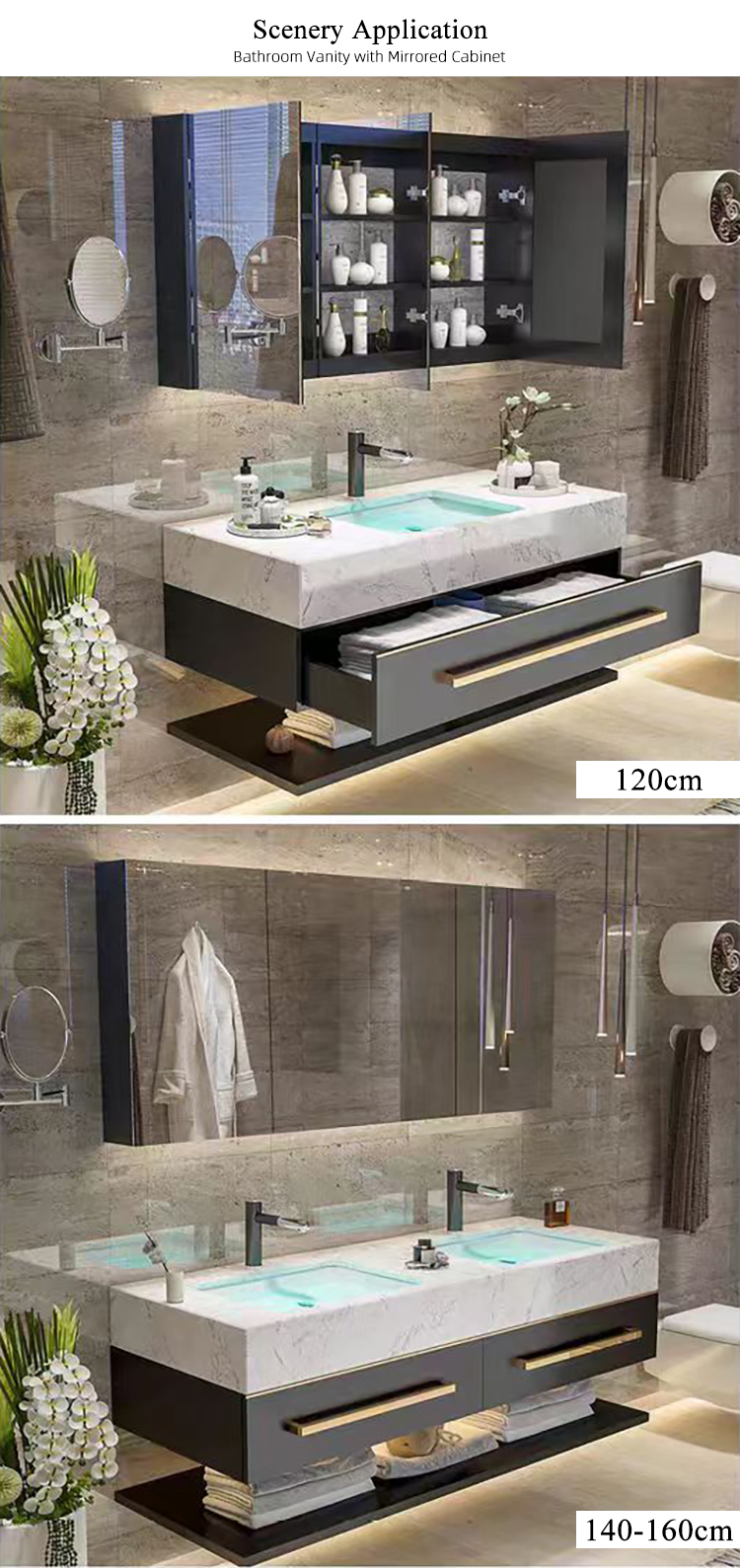 Hot Selling Bathroom Washbasin Cabinet Vanity Set With Smart Lighted Mirror and Sintered Stone Sink