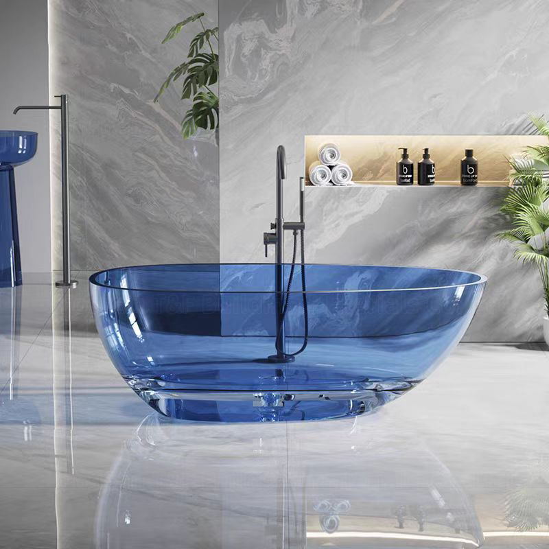 Indoor Modern Bath Tub Clear Acrylic Transparent Composite Resin Translucent Freestanding Bathroom Bathtubs for Adult