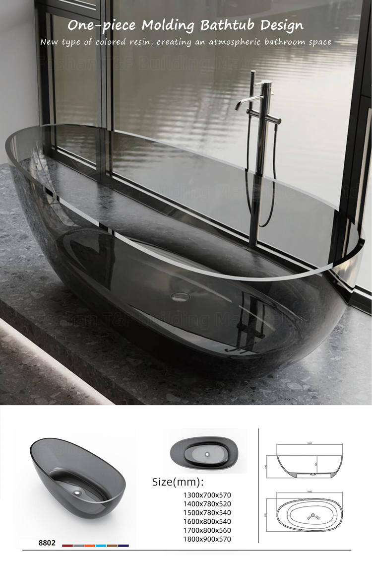 Indoor Modern Bath Tub Clear Acrylic Transparent Composite Resin Translucent Freestanding Bathroom Bathtubs for Adult