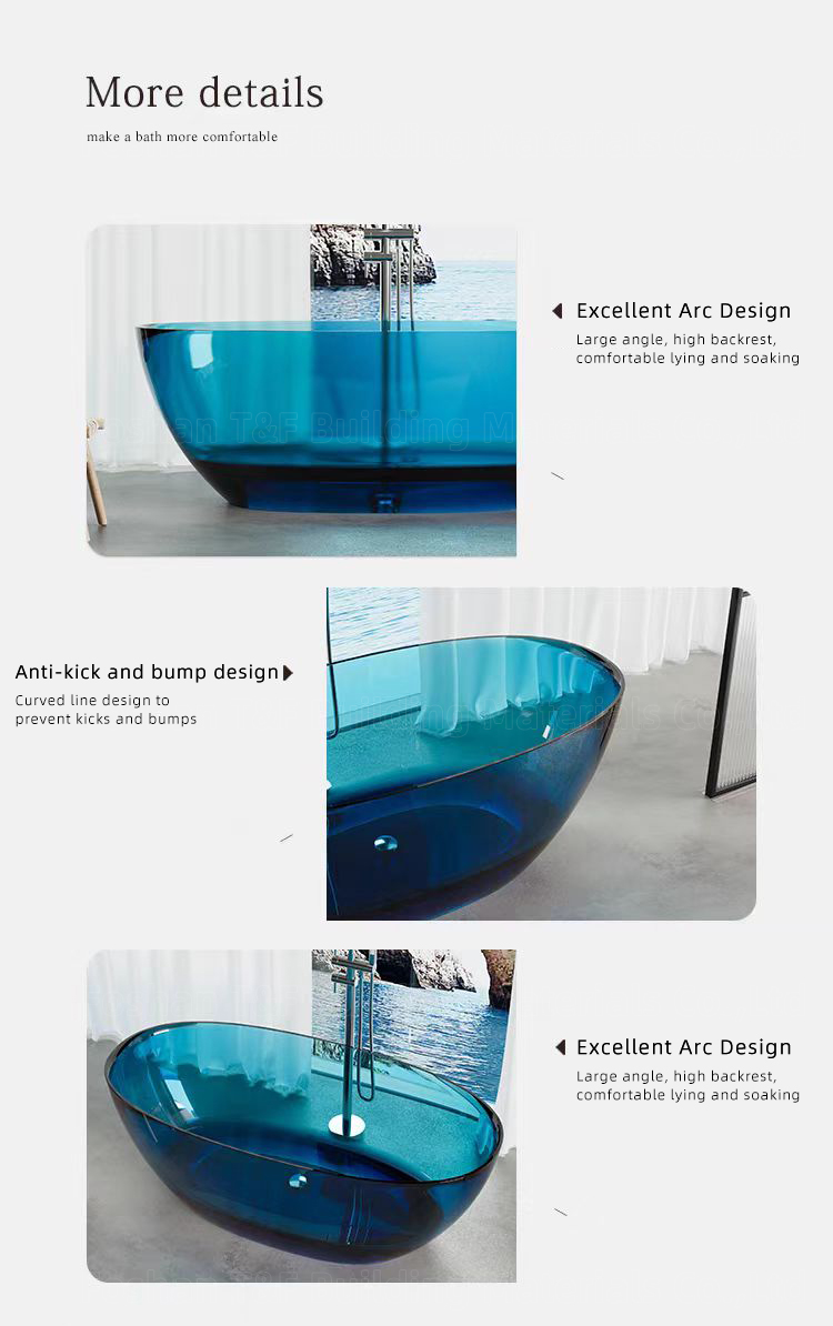 Indoor Modern Bath Tub Clear Acrylic Transparent Composite Resin Translucent Freestanding Bathroom Bathtubs for Adult