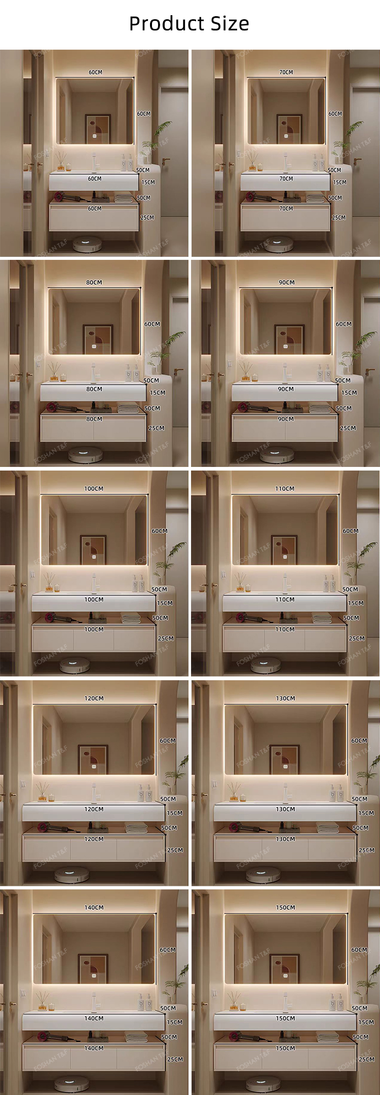 New Creamy Style Skin-feel Artificial Stone Integrated Wash Basin Cabinet Wall Floating Bathroom Vanity Set With Smart Mirror
