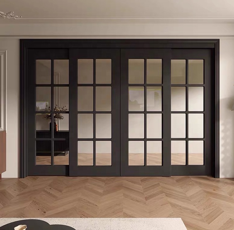 Hot Sale Classic Sliding Bedroom Door Simple Fashionable Design with Waterproof Solid Wood Clear Glass French Interior Style