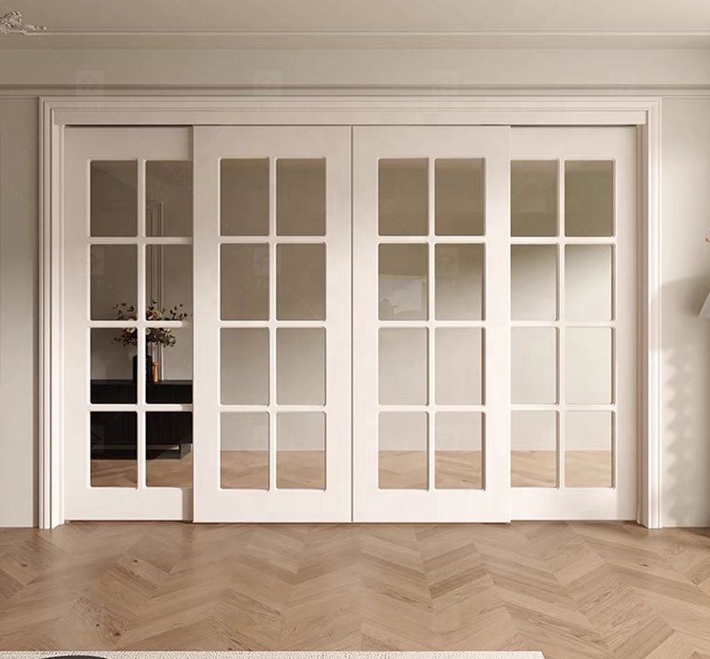 Hot Sale Classic Sliding Bedroom Door Simple Fashionable Design with Waterproof Solid Wood Clear Glass French Interior Style