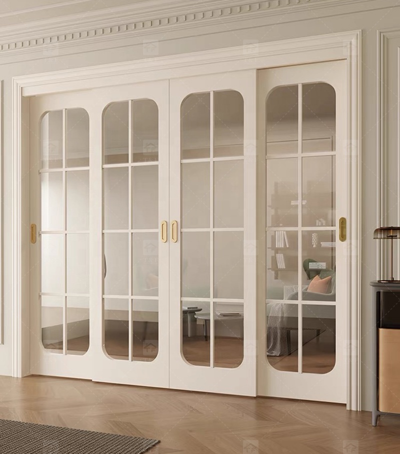 Hot Sale Classic Sliding Bedroom Door Simple Fashionable Design with Waterproof Solid Wood Clear Glass French Interior Style