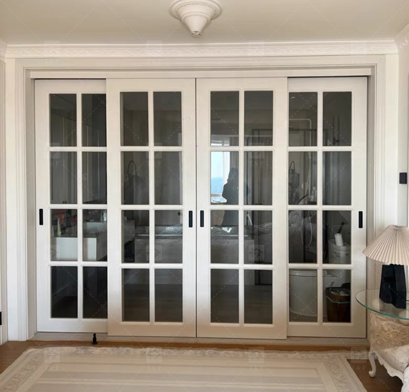Hot Sale Classic Sliding Bedroom Door Simple Fashionable Design with Waterproof Solid Wood Clear Glass French Interior Style