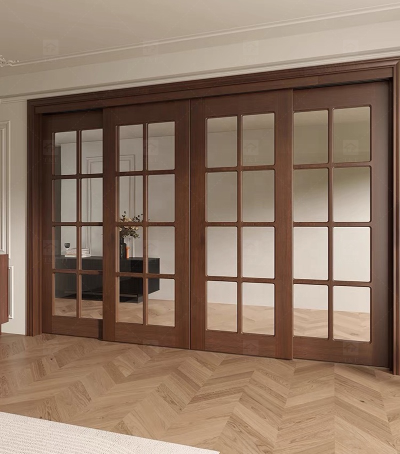 Hot Sale Classic Sliding Bedroom Door Simple Fashionable Design with Waterproof Solid Wood Clear Glass French Interior Style