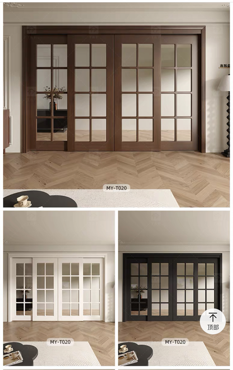 Hot Sale Classic Sliding Bedroom Door Simple Fashionable Design with Waterproof Solid Wood Clear Glass French Interior Style